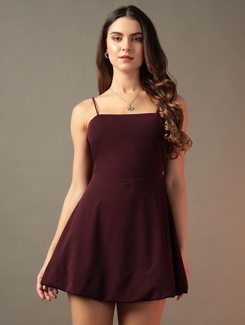 women solid shoulder strap fit & flare dress - 21644419 - Standard Image - 0