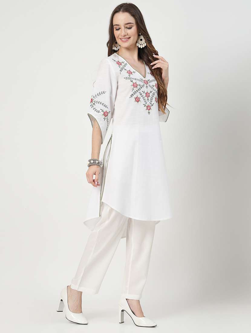 women white embroidered kurta pant set - 21644425 -  Standard Image - 1