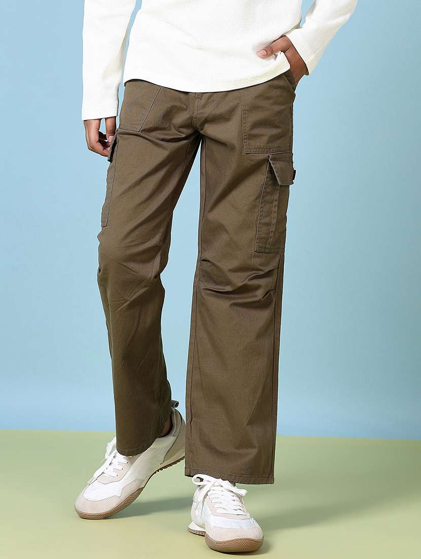 boys solid mid rise cargo - 21644441 -  Standard Image - 1