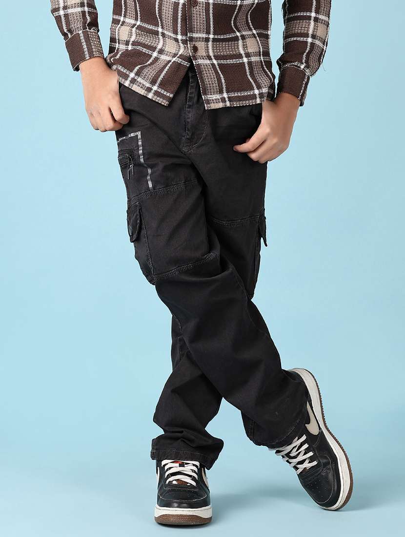 boys solid mid rise cargo - 21644443 -  Standard Image - 1