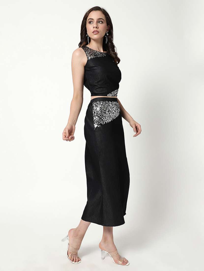 women black denim top and skirt co-ord set - 21644475 -  Standard Image - 1