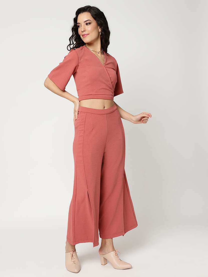 women solid top and palazzos co-ord set - 21644492 -  Standard Image - 1