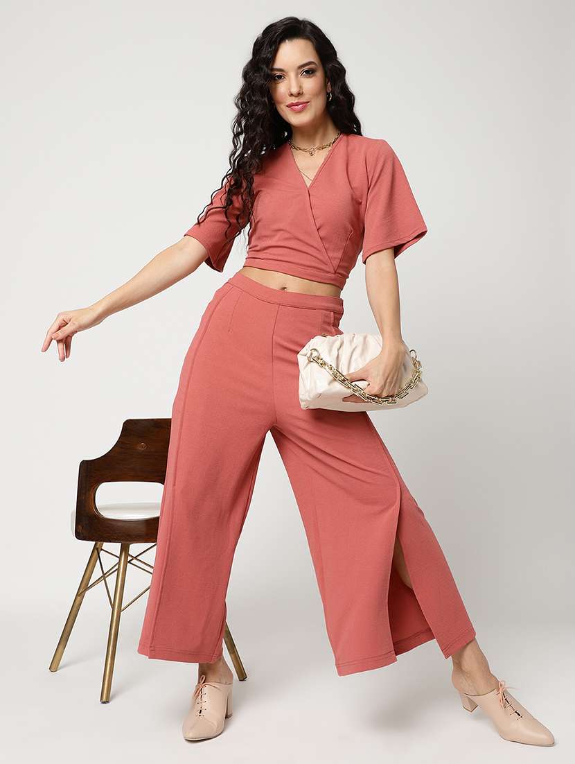 women solid top and palazzos co-ord set - 21644492 -  Standard Image - 4