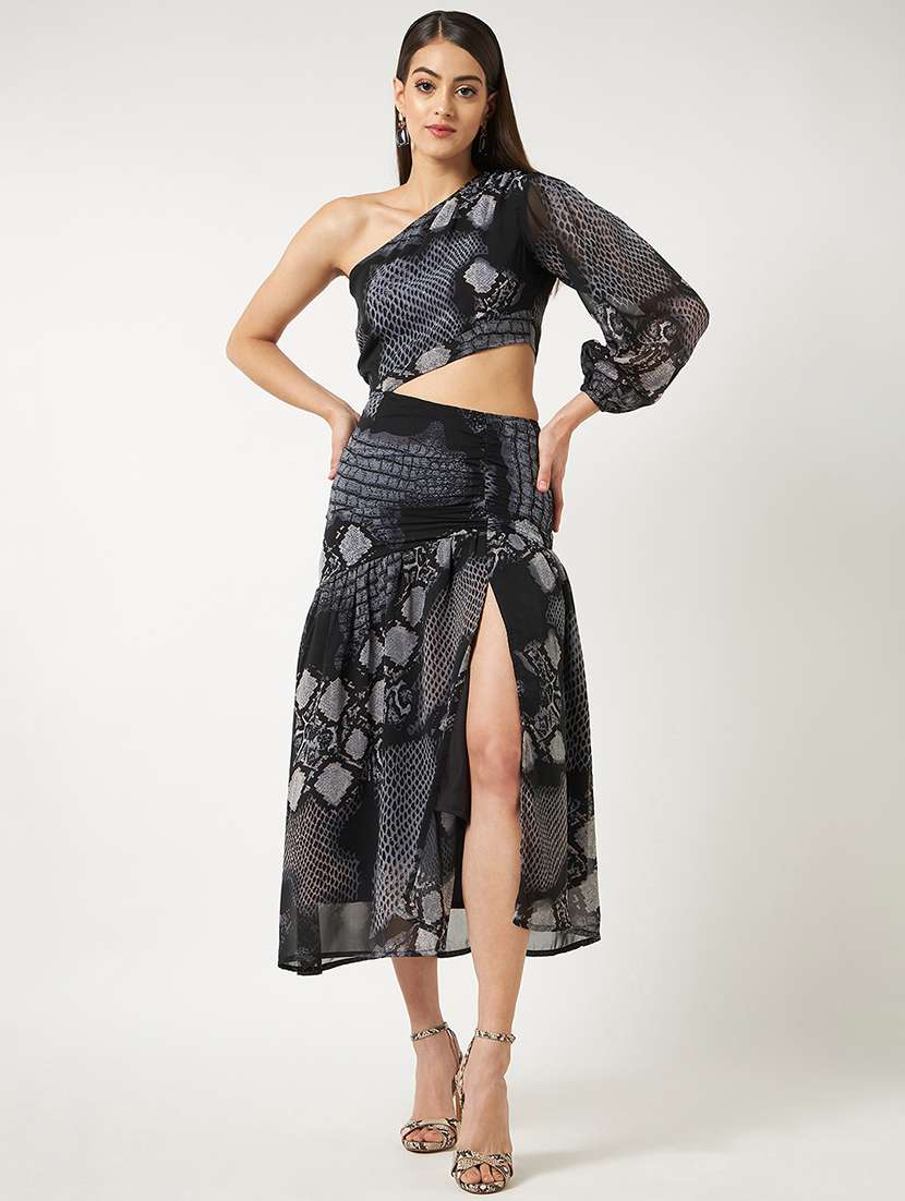 women single shoulder animal printed tiered dress - 21644507 -  Standard Image - 1