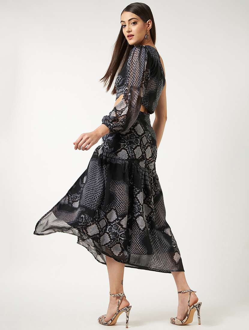 women single shoulder animal printed tiered dress - 21644507 -  Standard Image - 4