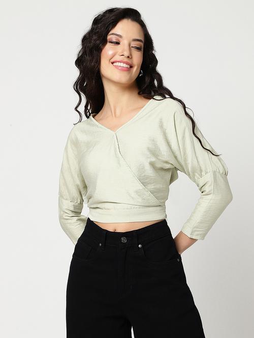 women neo mint solid v neck crop top - 21644540 -  Standard Image - 0
