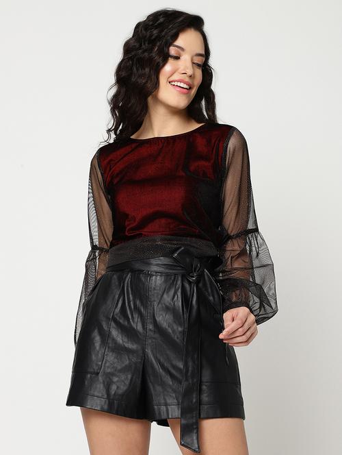 women solid puff sleeves regular top - 21644544 - Standard Image - 0