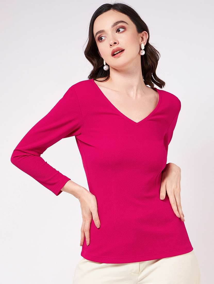 women solid v-neck regular top - 21644554 -  Standard Image - 1