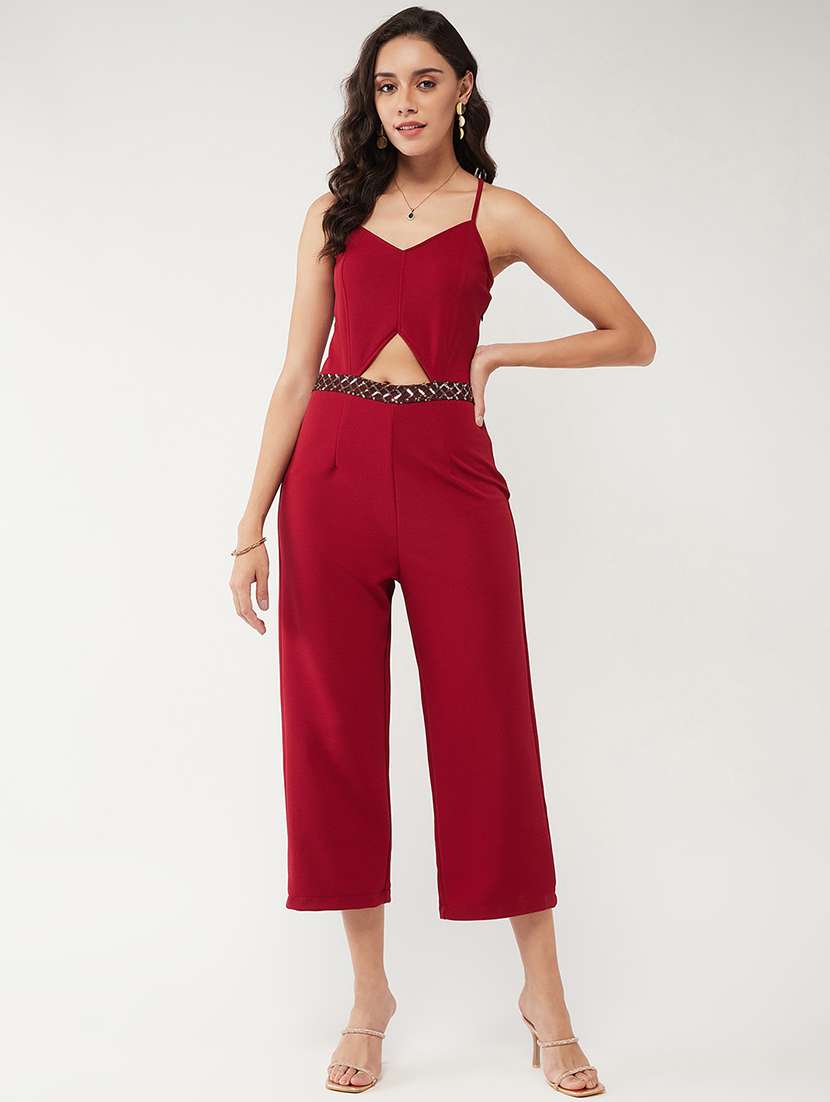 women solid shoulder strap full length jumpsuit - 21644588 -  Standard Image - 1