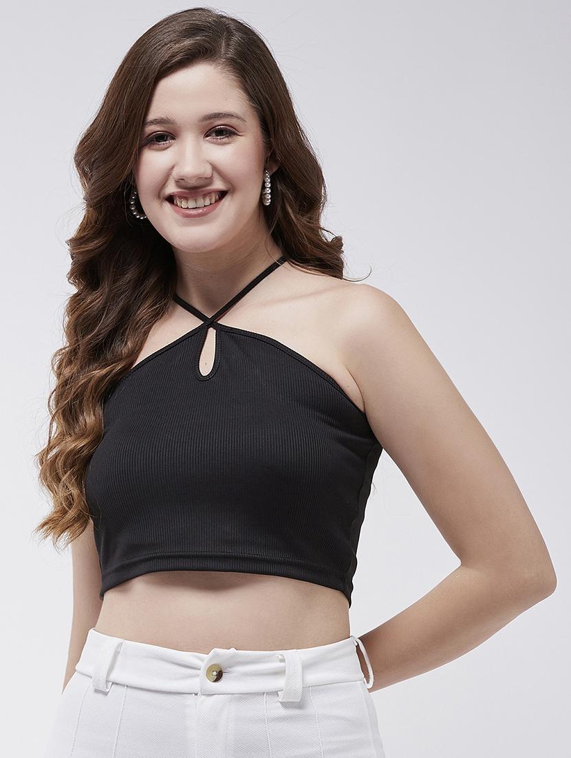 women solid shoulder strap crop top - 21644604 - Standard Image - 1