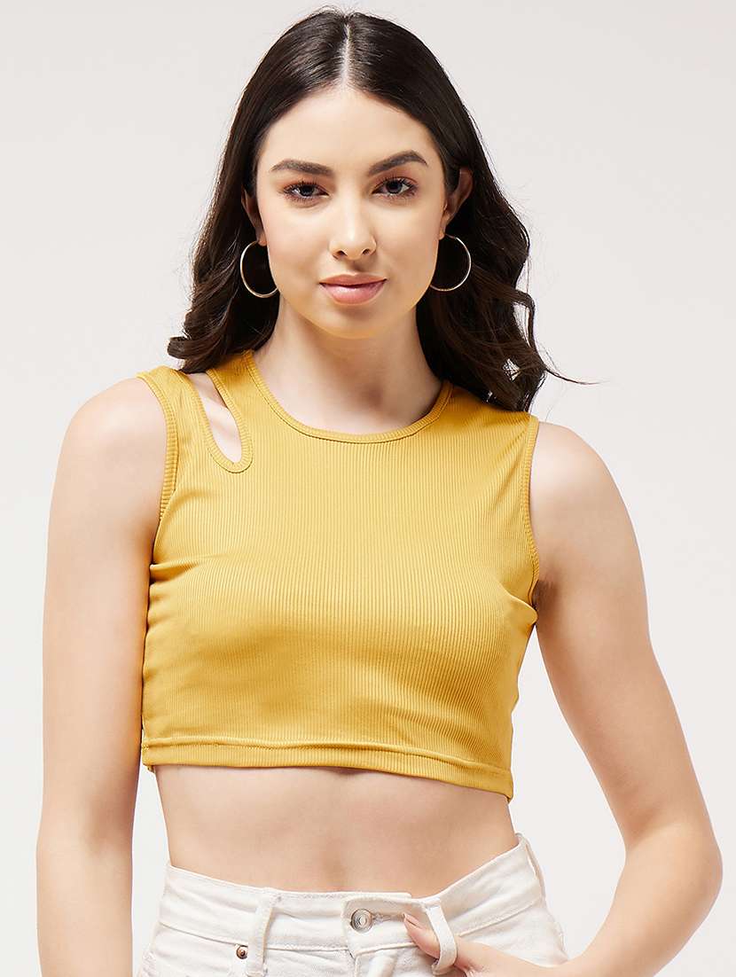 women solid sleeveless crop top