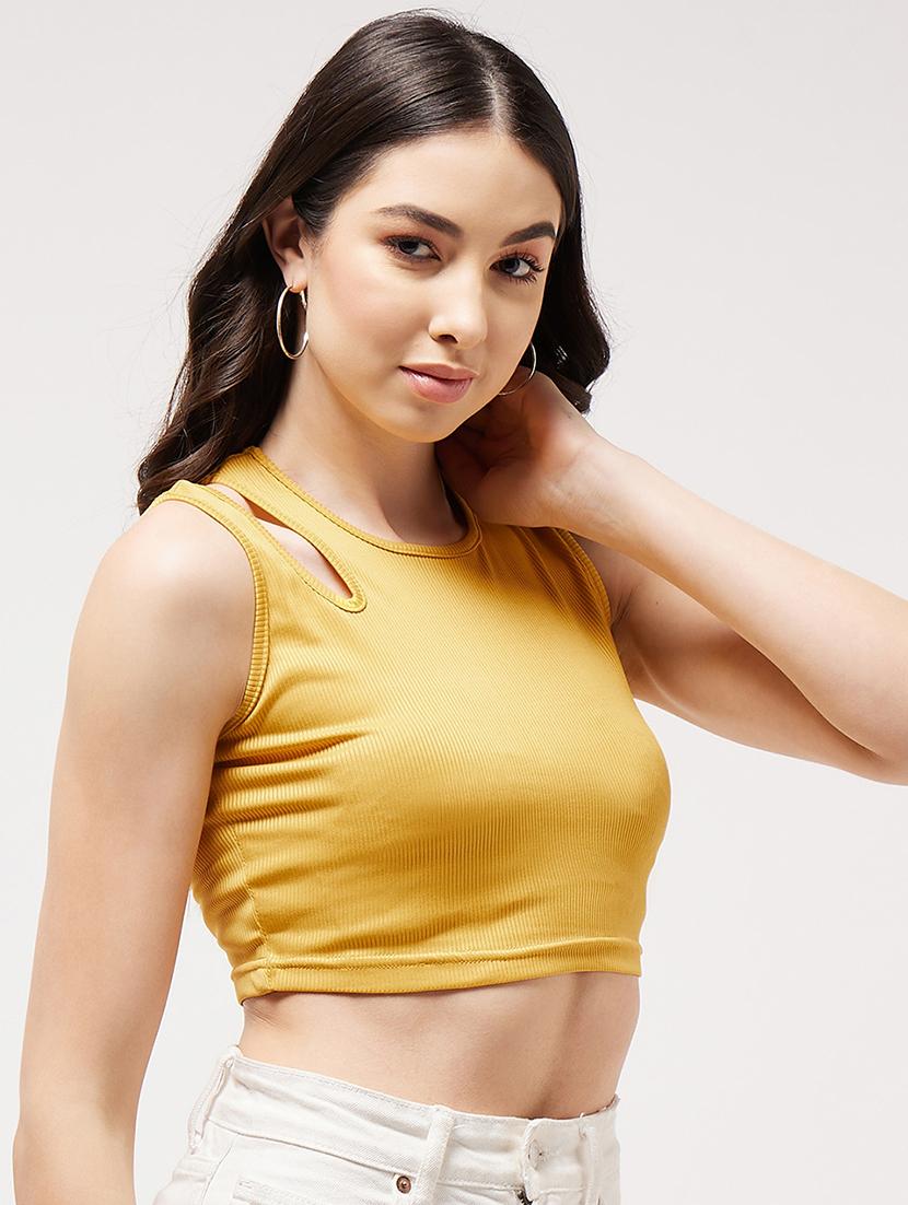 women solid sleeveless crop top - 21644606 - Standard Image - 1