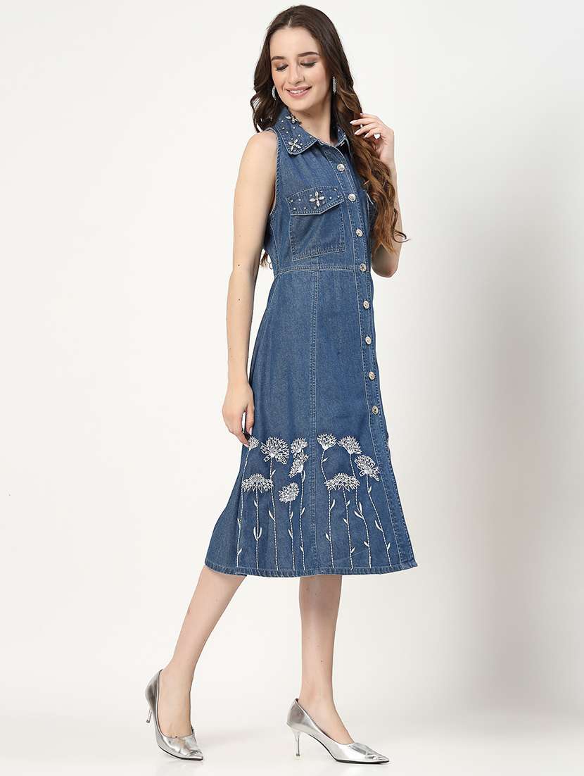 women blue embellished sleeveless a-line dress - 21644615 -  Standard Image - 1