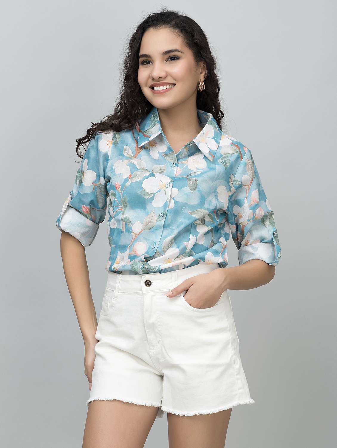 women floral printed long sleeve shirt