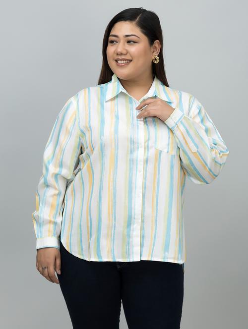 women stripes plus size long sleeve high-low shirt - 21644621 - Standard Image - 0
