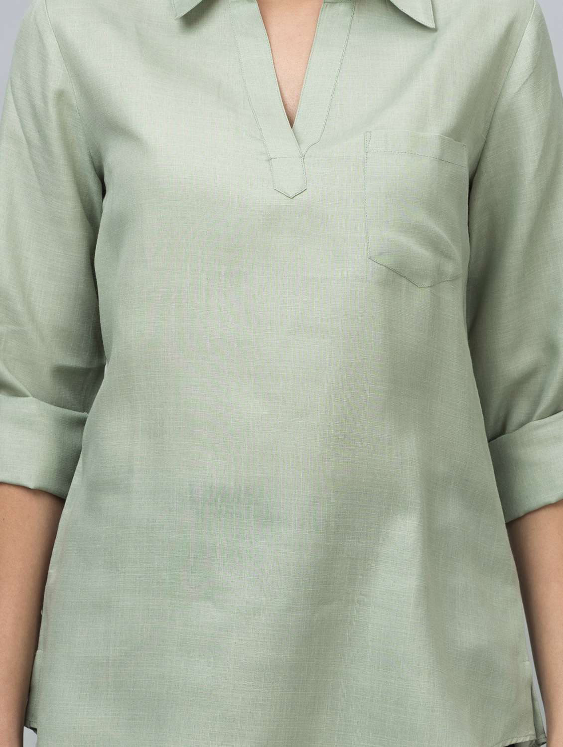 women solid long sleeve side slit tunic - 21644625 -  Standard Image - 6