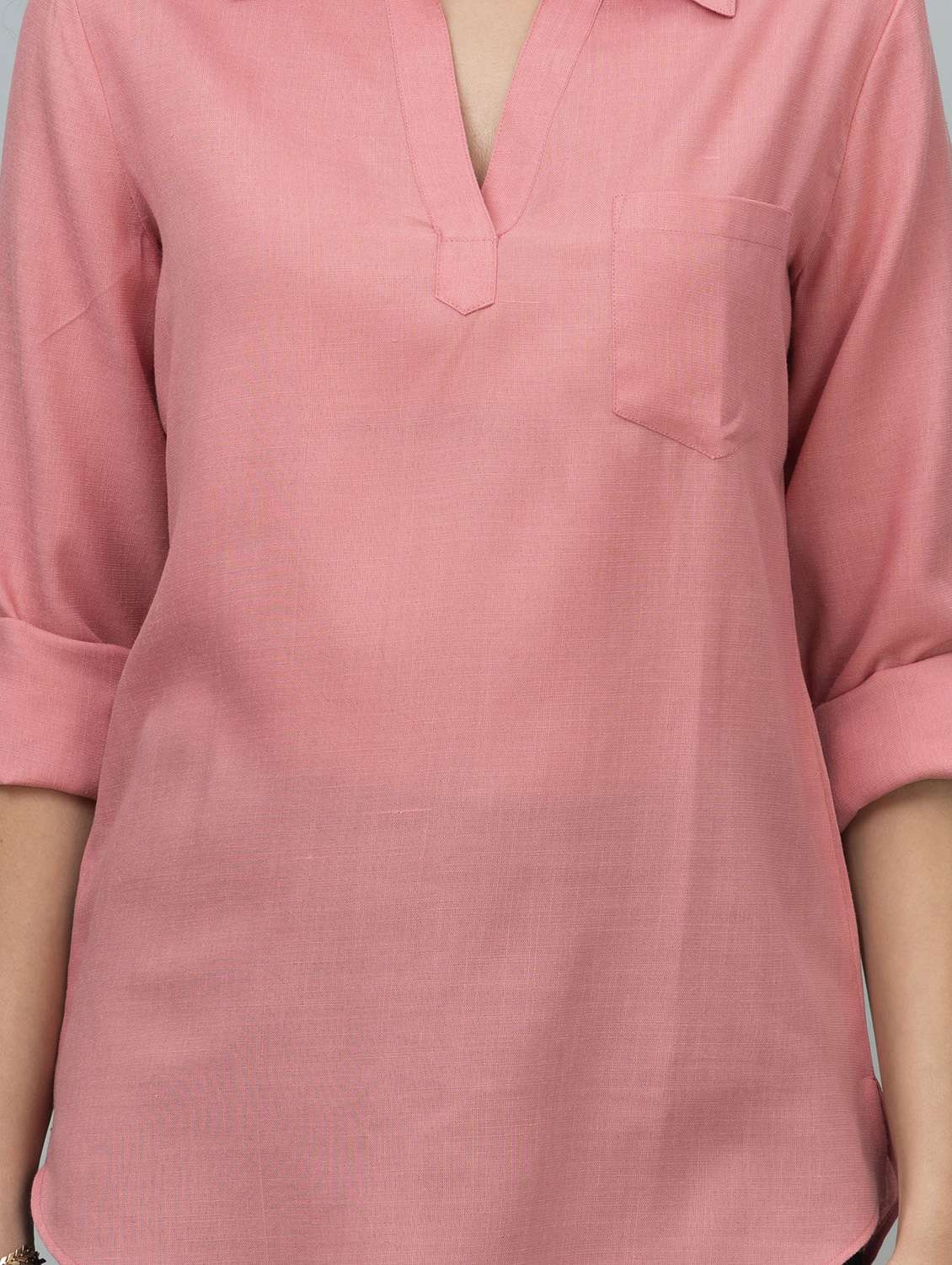 women solid shirt collar tunic - 21644626 -  Standard Image - 6
