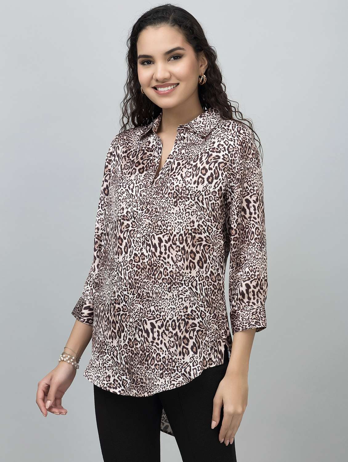 women animal print long sleeve side slit tunic - 21644627 -  Standard Image - 1