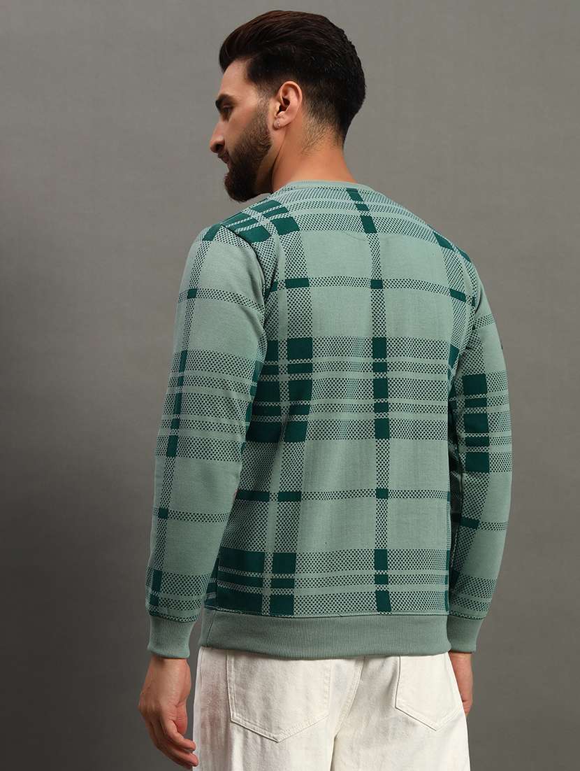 men regular fit checkered round neck sweatshirt - 21645019 -  Standard Image - 1
