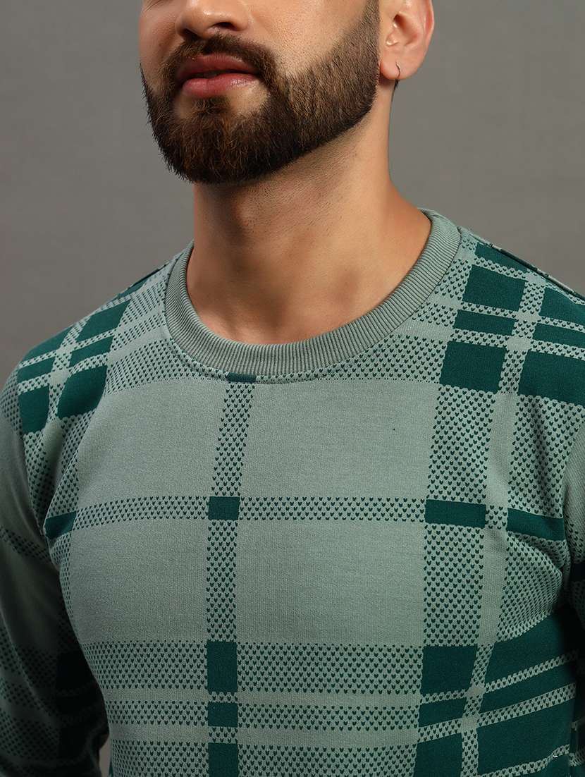 men regular fit checkered round neck sweatshirt - 21645019 -  Standard Image - 4
