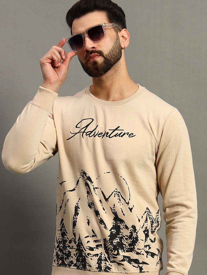 men regular fit front print round neck sweatshirt - 21645020 -  Standard Image - 1