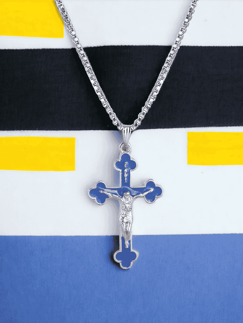 men saint praying jesus cross pendant with chain - 21645074 -  Standard Image - 1