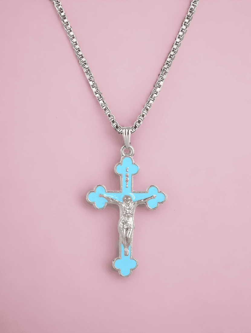 men saint praying jesus cross pendant with chain - 21645075 - Standard Image - 1