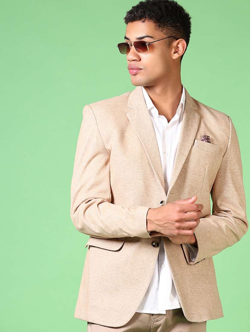 men lapel neck solid single breasted casual blazer - 21645081 -  Standard Image - 1