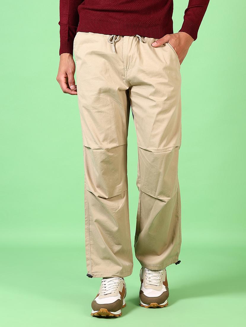 men solid mid rise flat front casual trouser