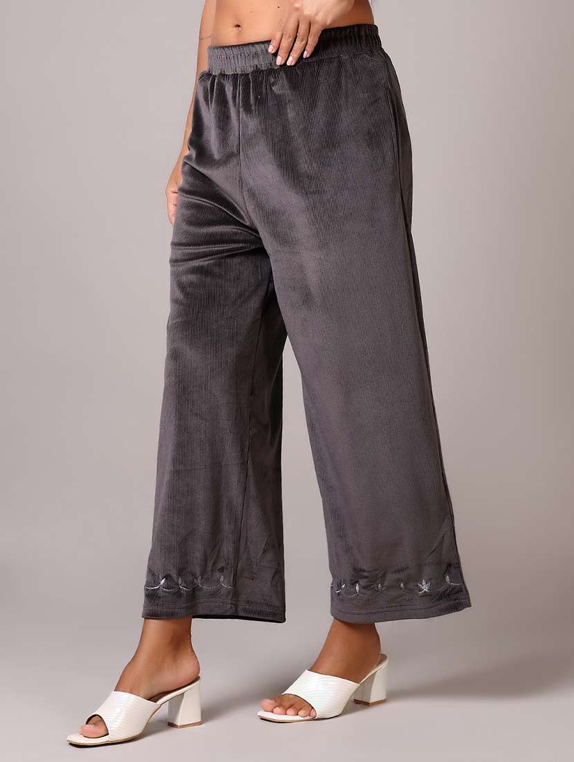 women grey embroidered palazzo - 21645106 -  Standard Image - 1