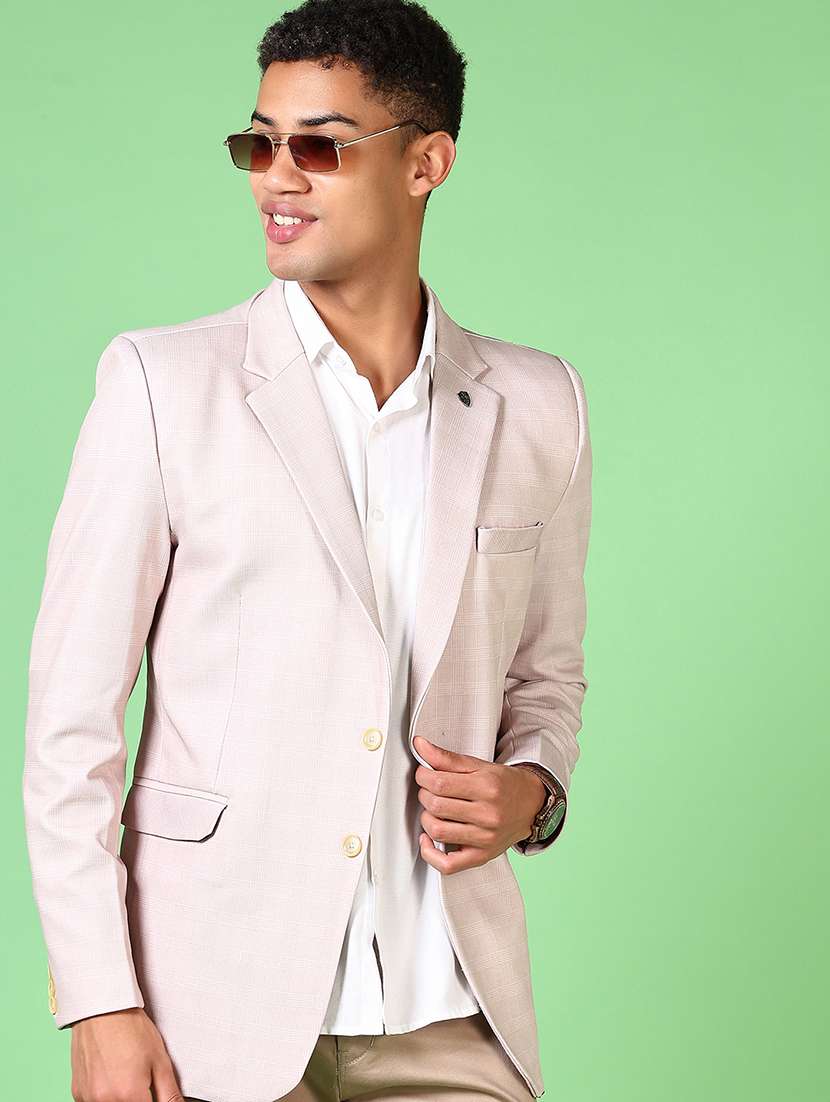 men lapel neck checkered single breasted casual blazer - 21645110 -  Standard Image - 1