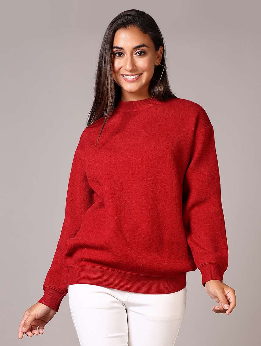 women solid long sleeve pullover