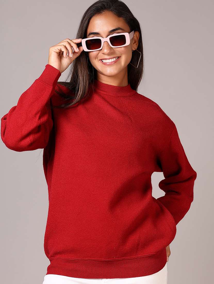 women solid long sleeve pullover - 21645252 -  Standard Image - 1
