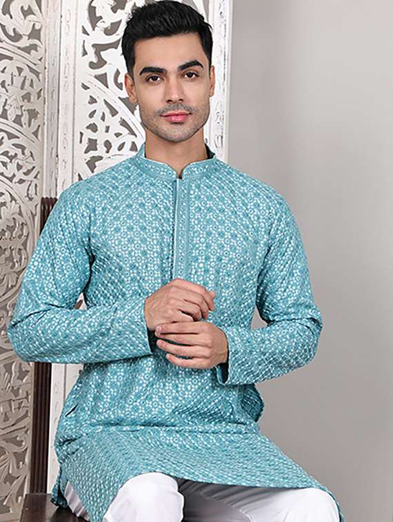 men embroidered kurta pyjama ethnic wear set - 21645320 -  Standard Image - 4