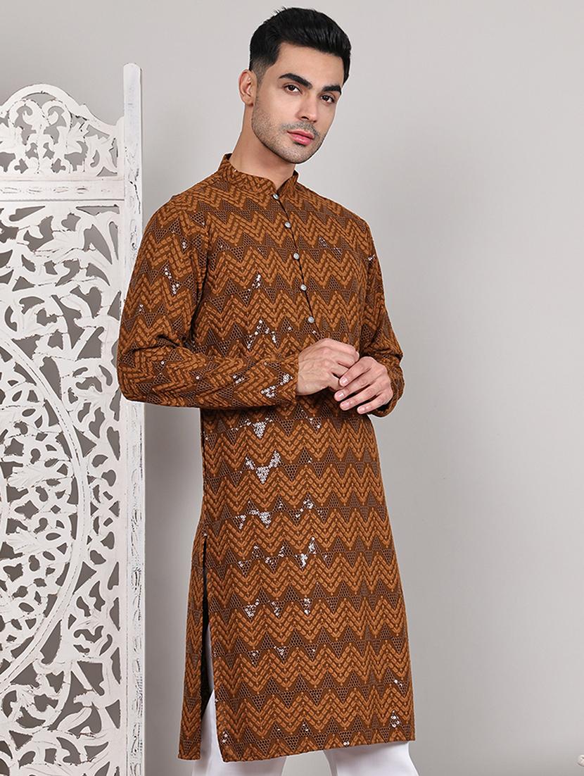 men embroidered long sleeves kurta - 21645326 - Standard Image - 1