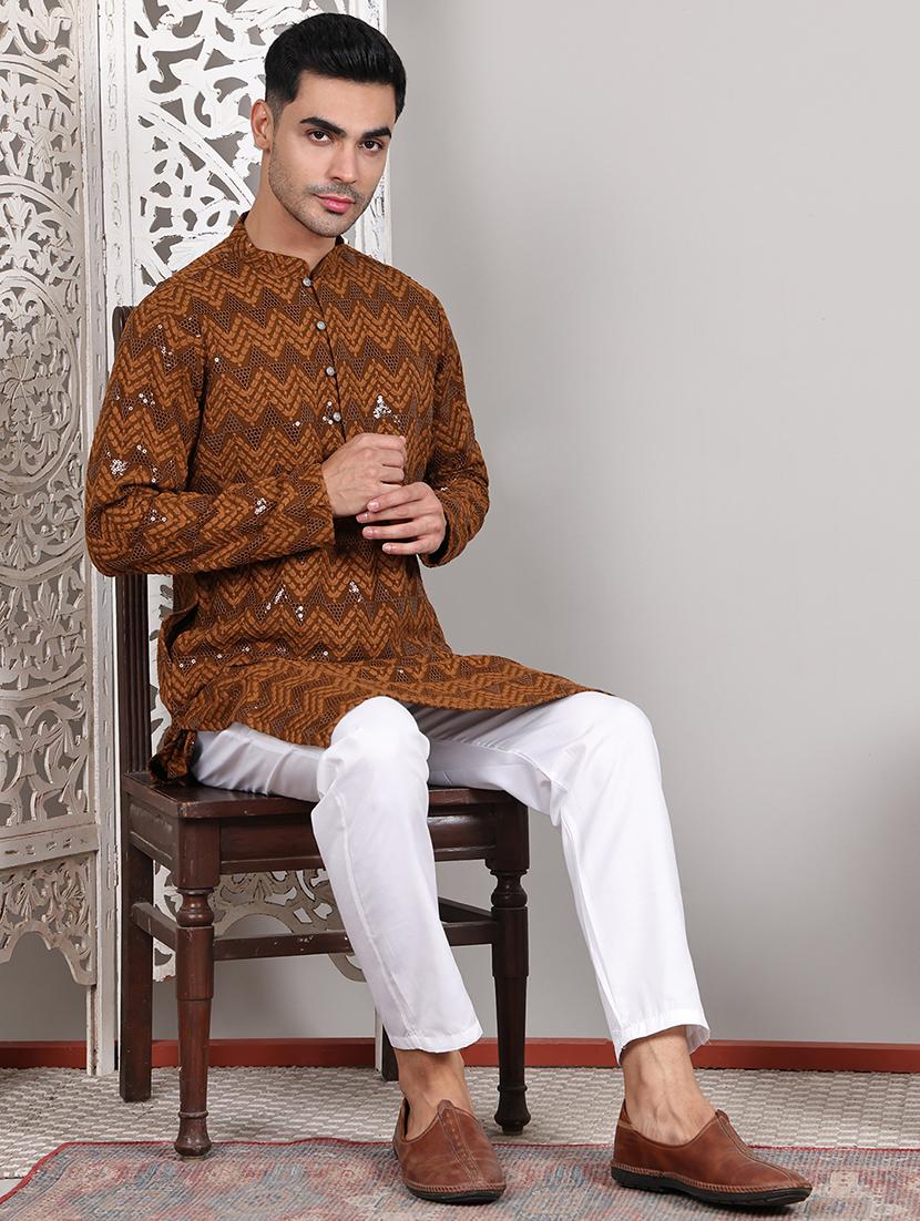 men embroidered long sleeves kurta - 21645326 - Standard Image - 4