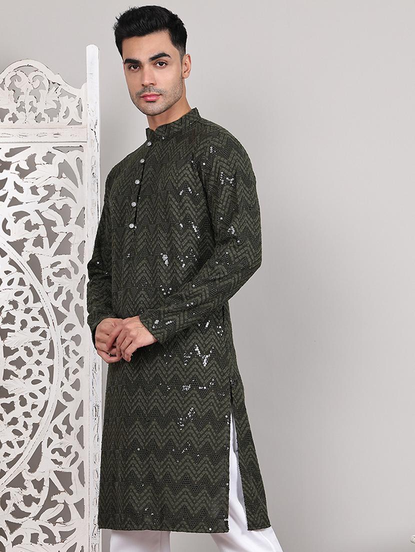 men embroidered long sleeves kurta - 21645327 - Standard Image - 1