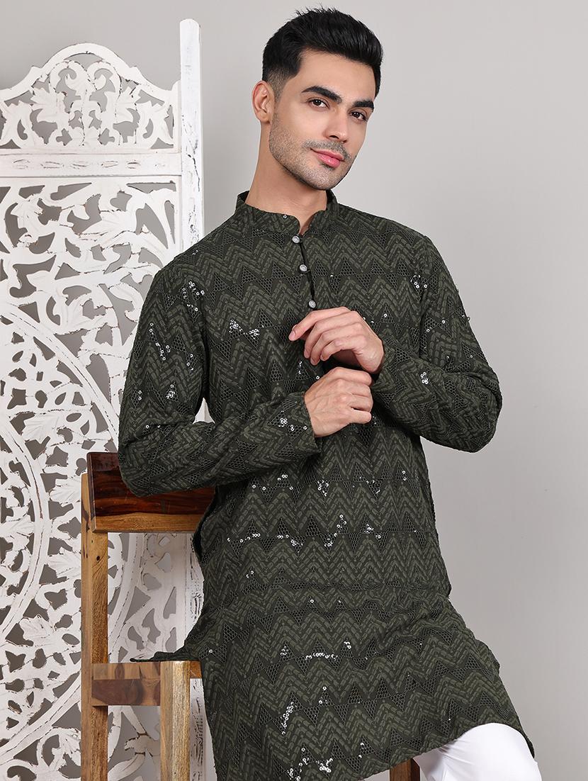 men embroidered long sleeves kurta - 21645327 - Standard Image - 4