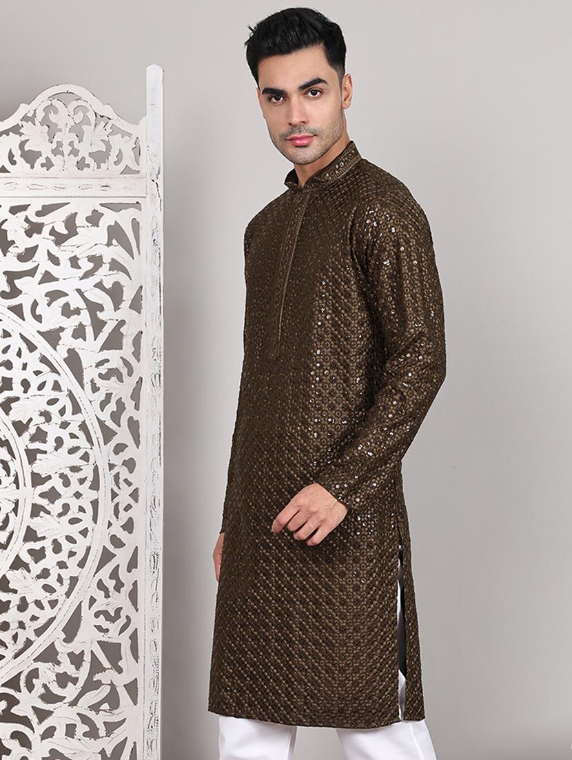 men embroidered long sleeves kurta - 21645332 -  Standard Image - 1