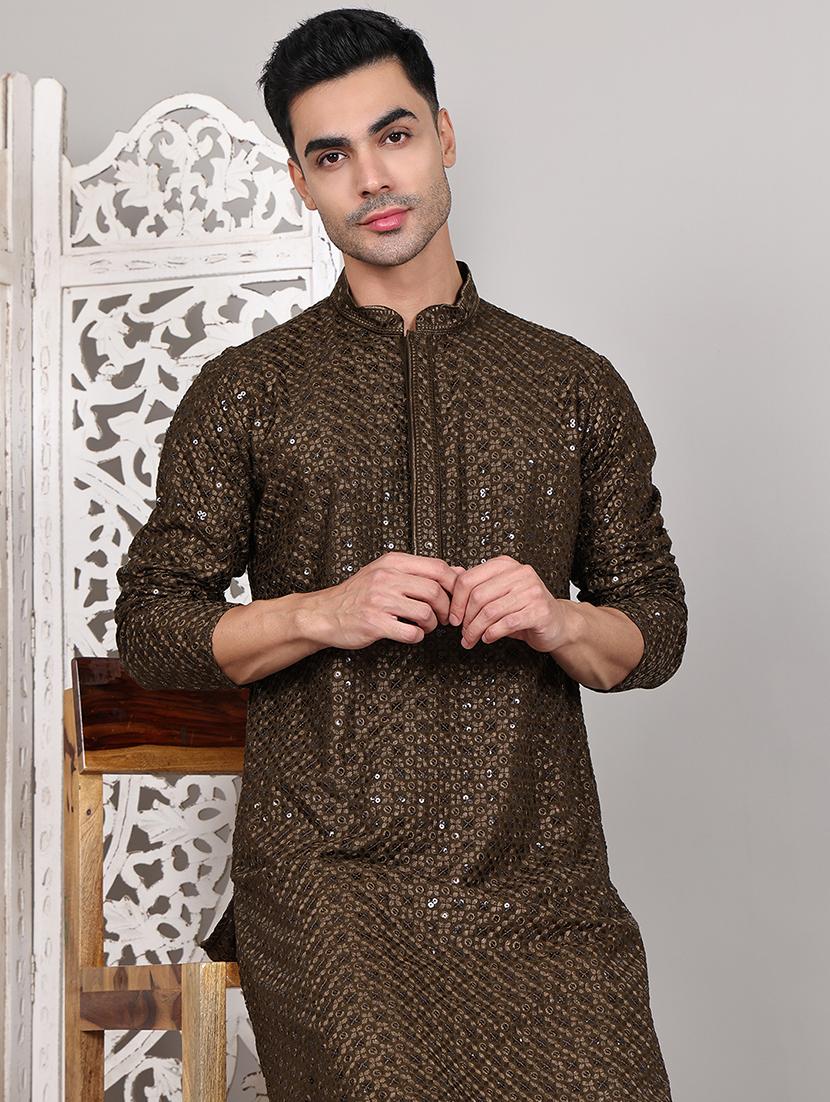men embroidered long sleeves kurta - 21645332 - Standard Image - 4