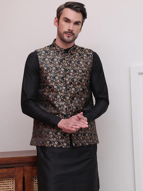 men self design sleeveless nehru jacket - 21645340 -  Standard Image - 0