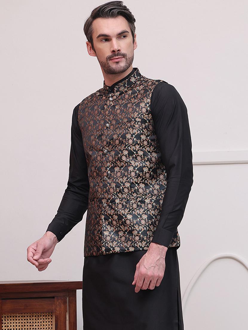 men self design sleeveless nehru jacket - 21645340 -  Standard Image - 1