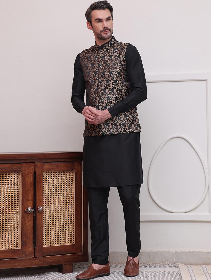 men self design sleeveless nehru jacket - 21645340 - Standard Image - 4