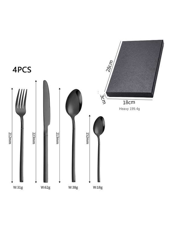 plain black stainless steel pack of 4 cutlery set