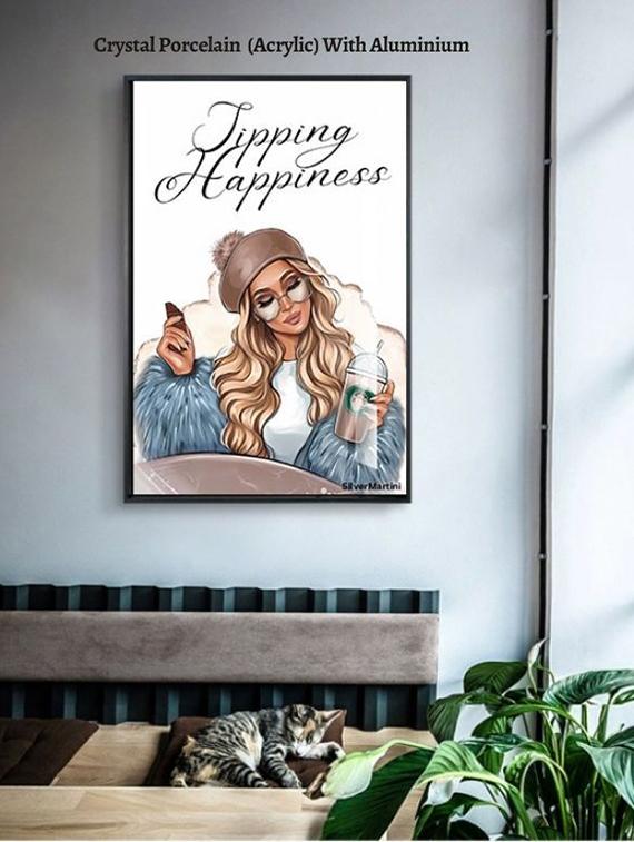 luxury chic girl sipping happiness wall painting - 21645375 - Standard Image - 1