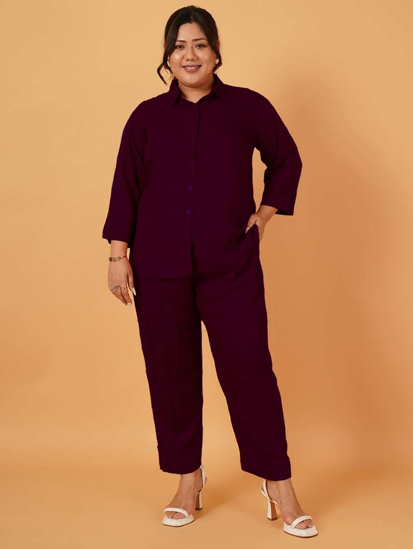 women solid shirt and trouser co-ord set