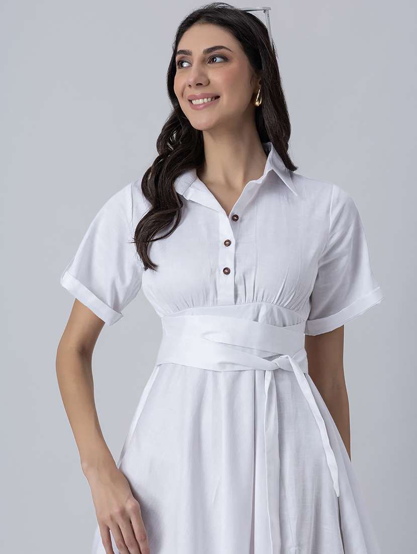 women collared solid asymmetric dress - 21645465 -  Standard Image - 4