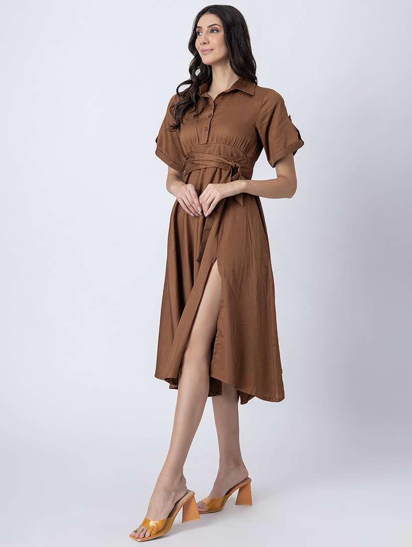 women collared solid asymmetric dress - 21645466 -  Standard Image - 1