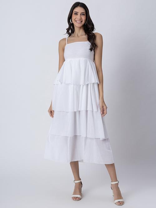 women sqaue neck solid tiered dress - 21645470 -  Standard Image - 0