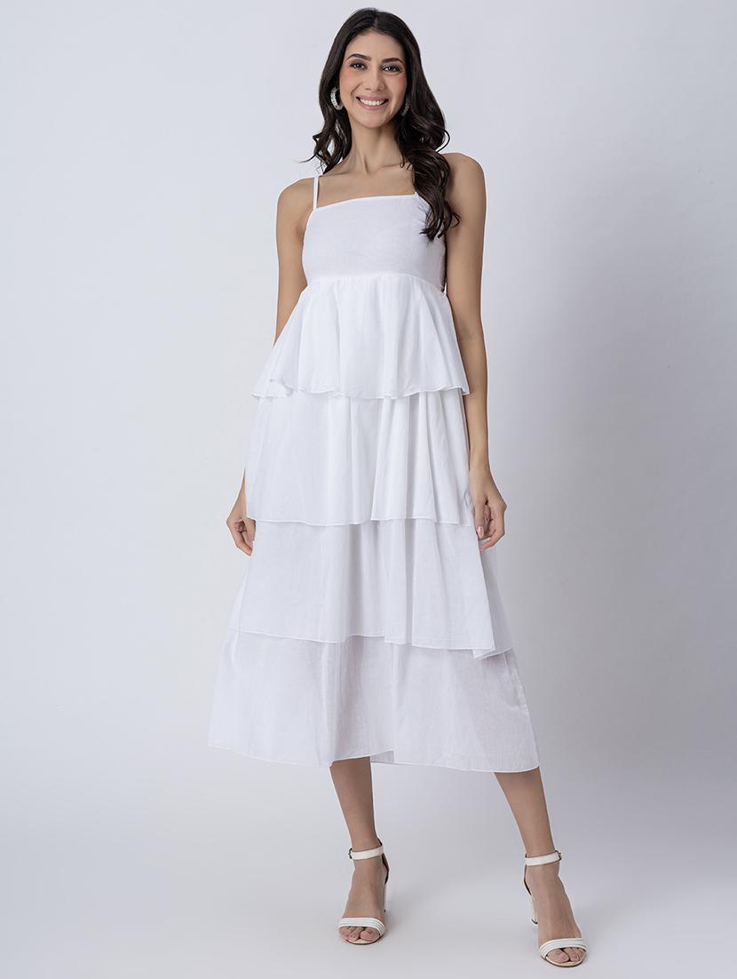 women sqaue neck solid tiered dress - 21645470 -  Zoom Image - 0